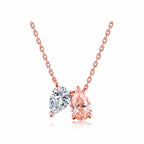 Romantic Toi et Moi Style Two-Stone Pink & White Pear Cut White Gold Diamond Pendant Necklace