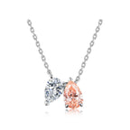 Romantic Toi et Moi Style Two-Stone Pink & White Pear Cut White Gold Diamond Pendant Necklace