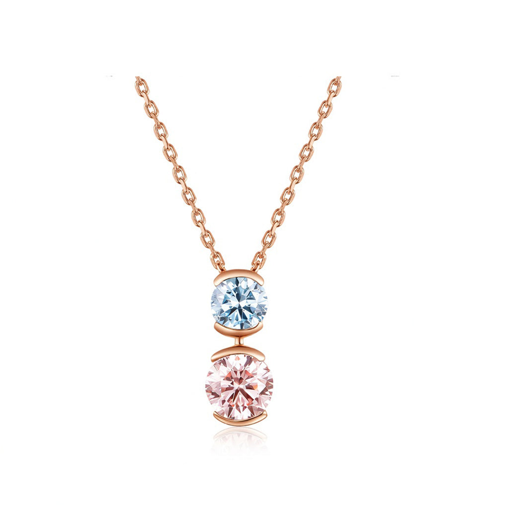 Modern Bar-Set Two-Stone Blue & White Round Cut White Gold Diamond Pendant Necklace