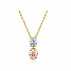 Modern Bar-Set Two-Stone Blue & White Round Cut White Gold Diamond Pendant Necklace