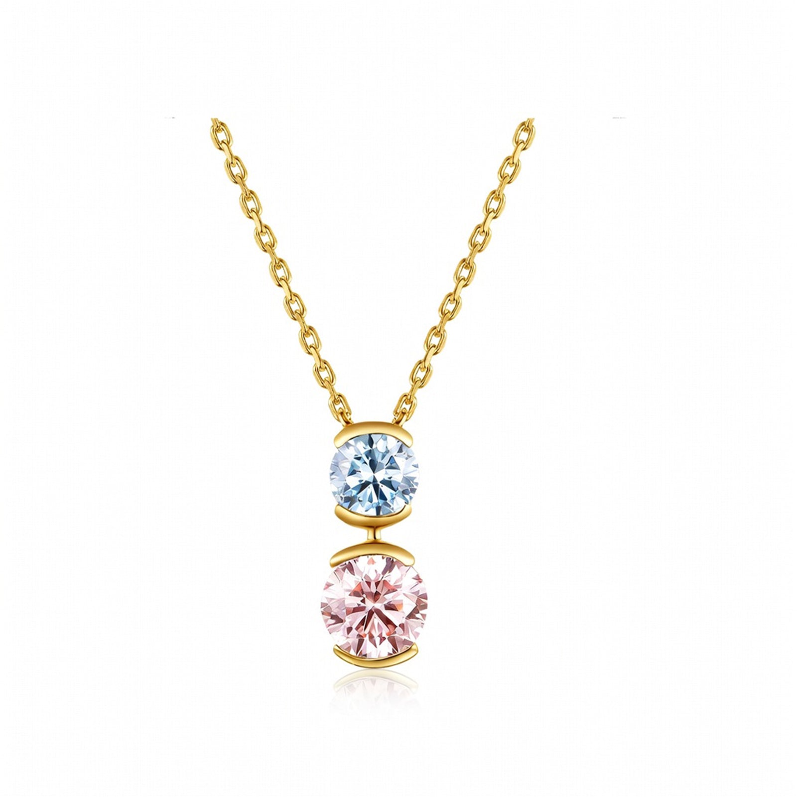 Modern Bar-Set Two-Stone Blue & White Round Cut White Gold Diamond Pendant Necklace