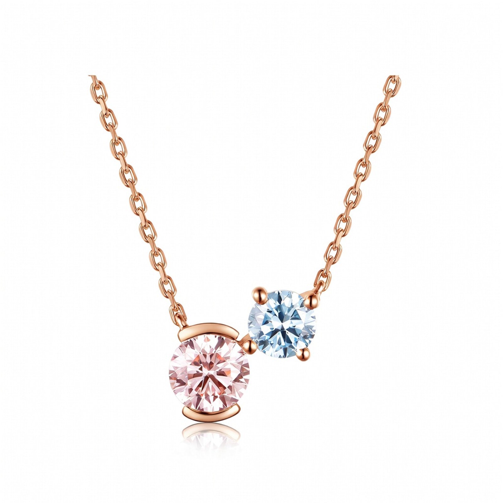 Romantic Toi et Moi Two-Stone Champagne & Blue Round Cut White Gold Diamond Pendant Necklace