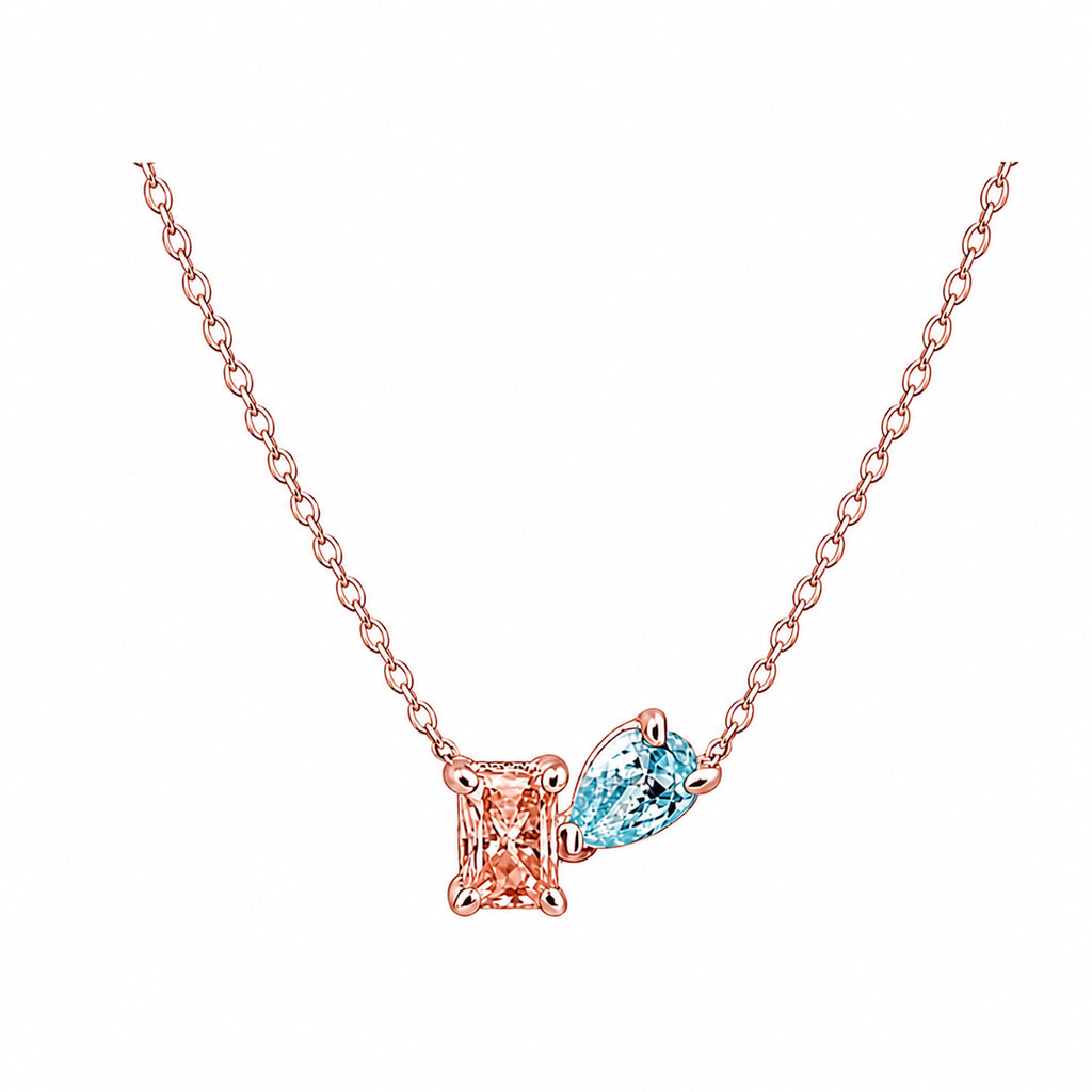14K White Gold Orange Radiant & Blue Pear Toi et Moi Lab-Grown Diamond Necklace