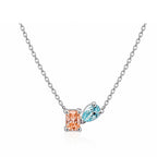 14K White Gold Orange Radiant & Blue Pear Toi et Moi Lab-Grown Diamond Necklace