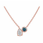 14K Gold Pear White Diamond & Round Blue Lab-Grown Diamond Bezel Duo Necklace