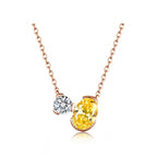 Toi et Moi Style Two-Stone Oval Yellow & Round White Diamond Rose Gold Pendant Necklace