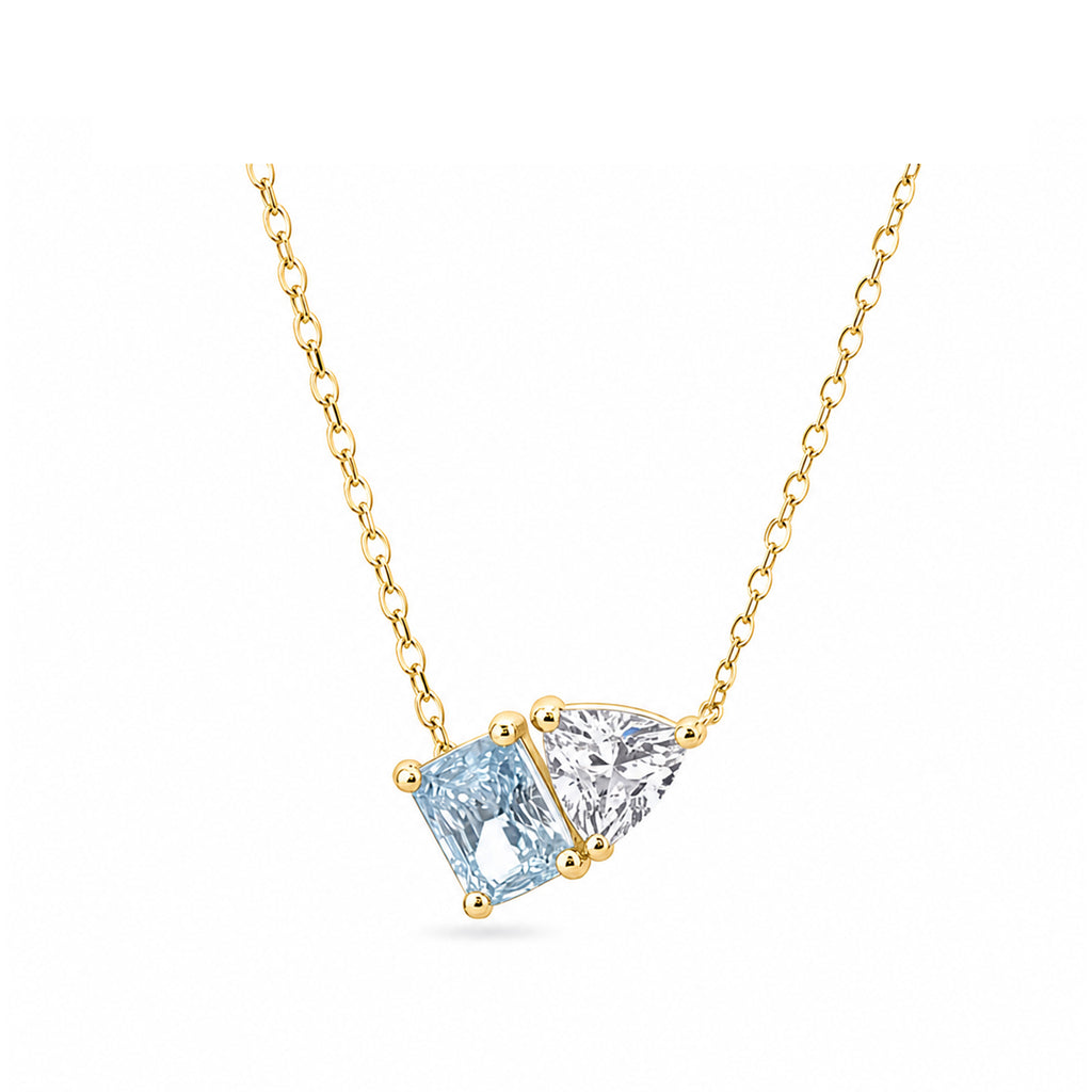 14k Gold Fancy Cut Lab-Grown Diamond Necklace - Modern "Toi et Moi" Style