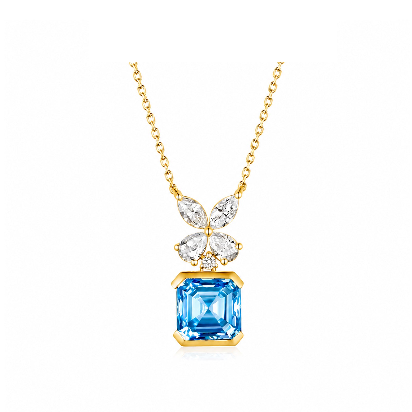 14k Gold Enchanted Butterfly Collection - Vivid Blue Lab-Grown Diamond Necklace