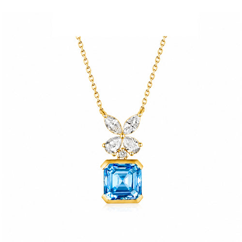 14k Gold Enchanted Butterfly Collection - Vivid Blue Lab-Grown Diamond Necklace
