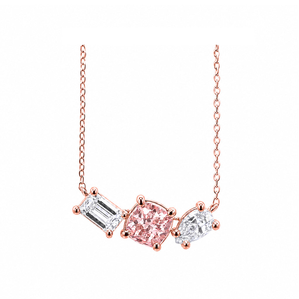 14k Gold Mixed Fancy Cut Trio Necklace - A Symphony in Pink