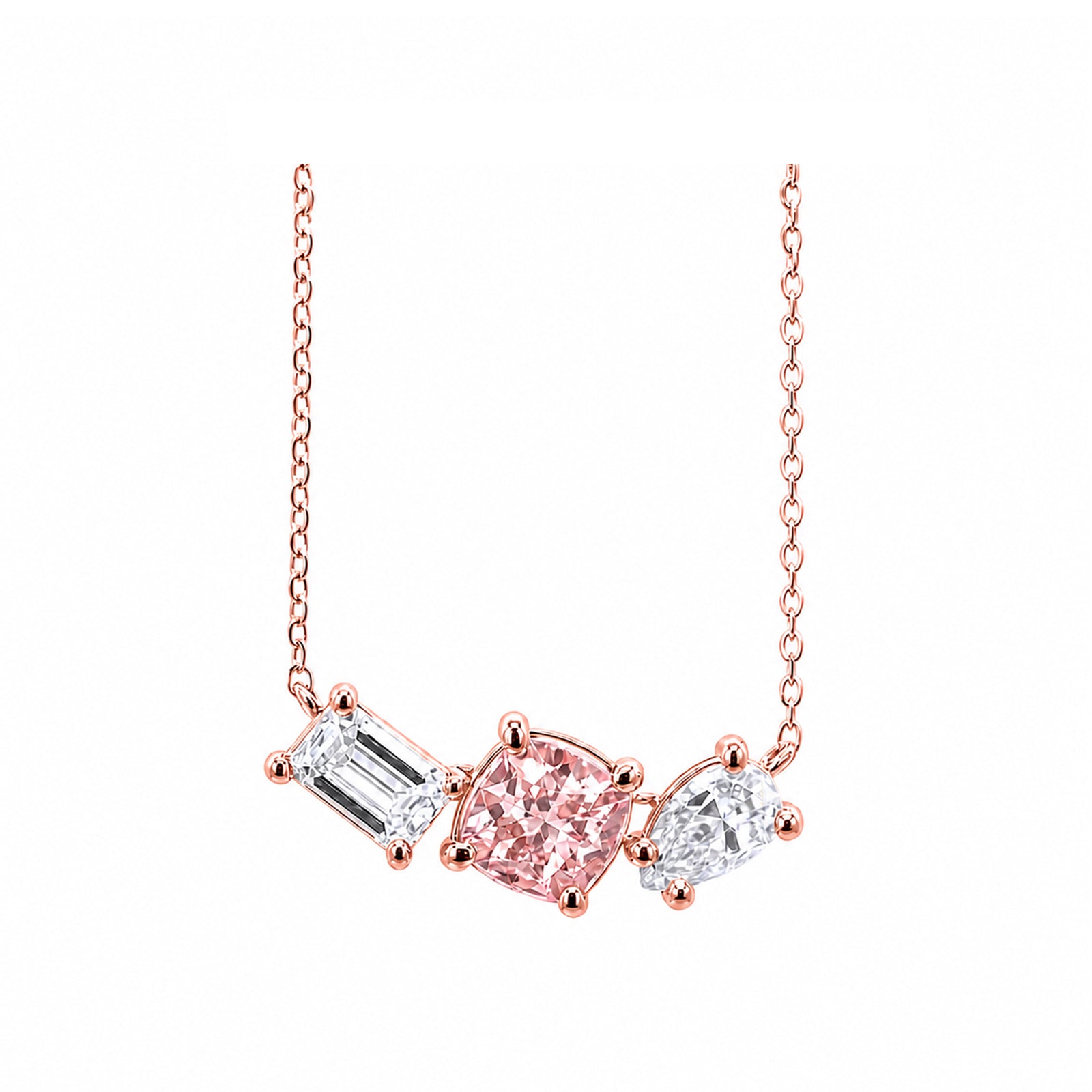 14k Gold Mixed Fancy Cut Trio Necklace - A Symphony in Pink