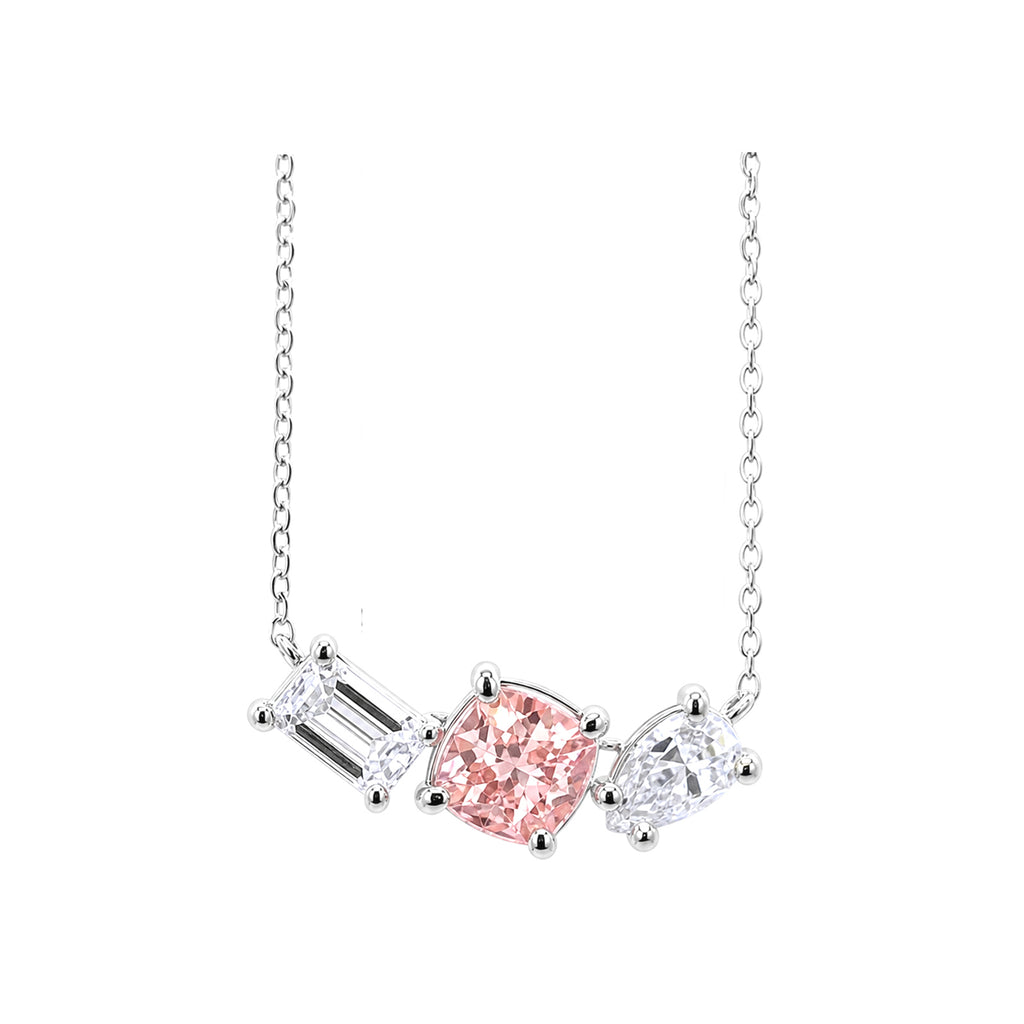 14k Gold Mixed Fancy Cut Trio Necklace - A Symphony in Pink