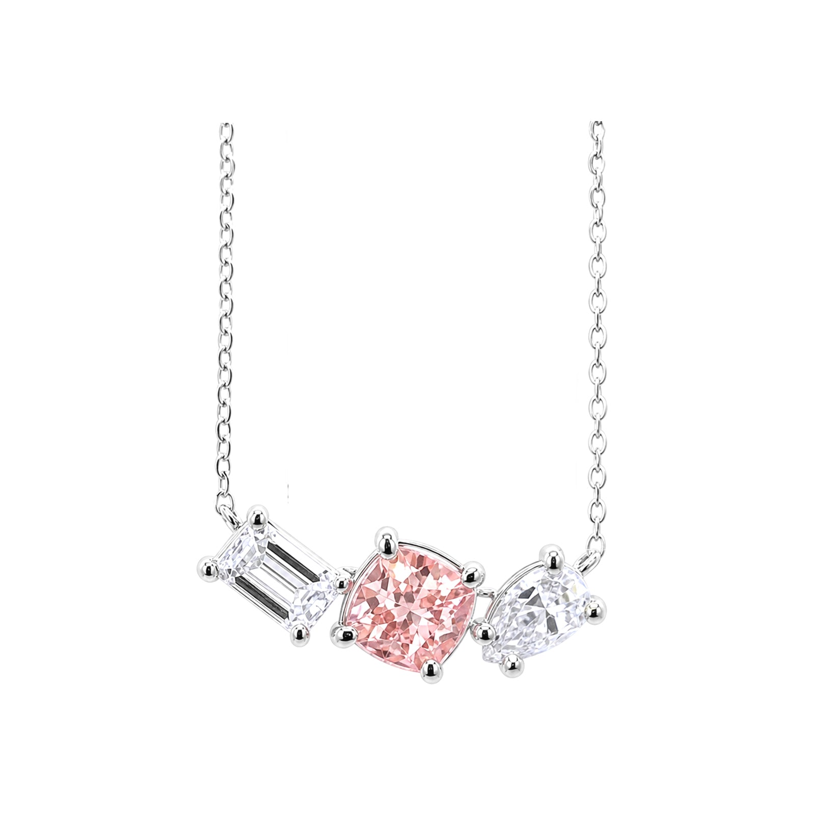 14k Gold Mixed Fancy Cut Trio Necklace - A Symphony in Pink