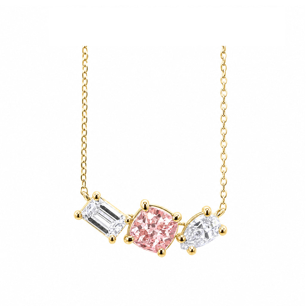 14k Gold Mixed Fancy Cut Trio Necklace - A Symphony in Pink