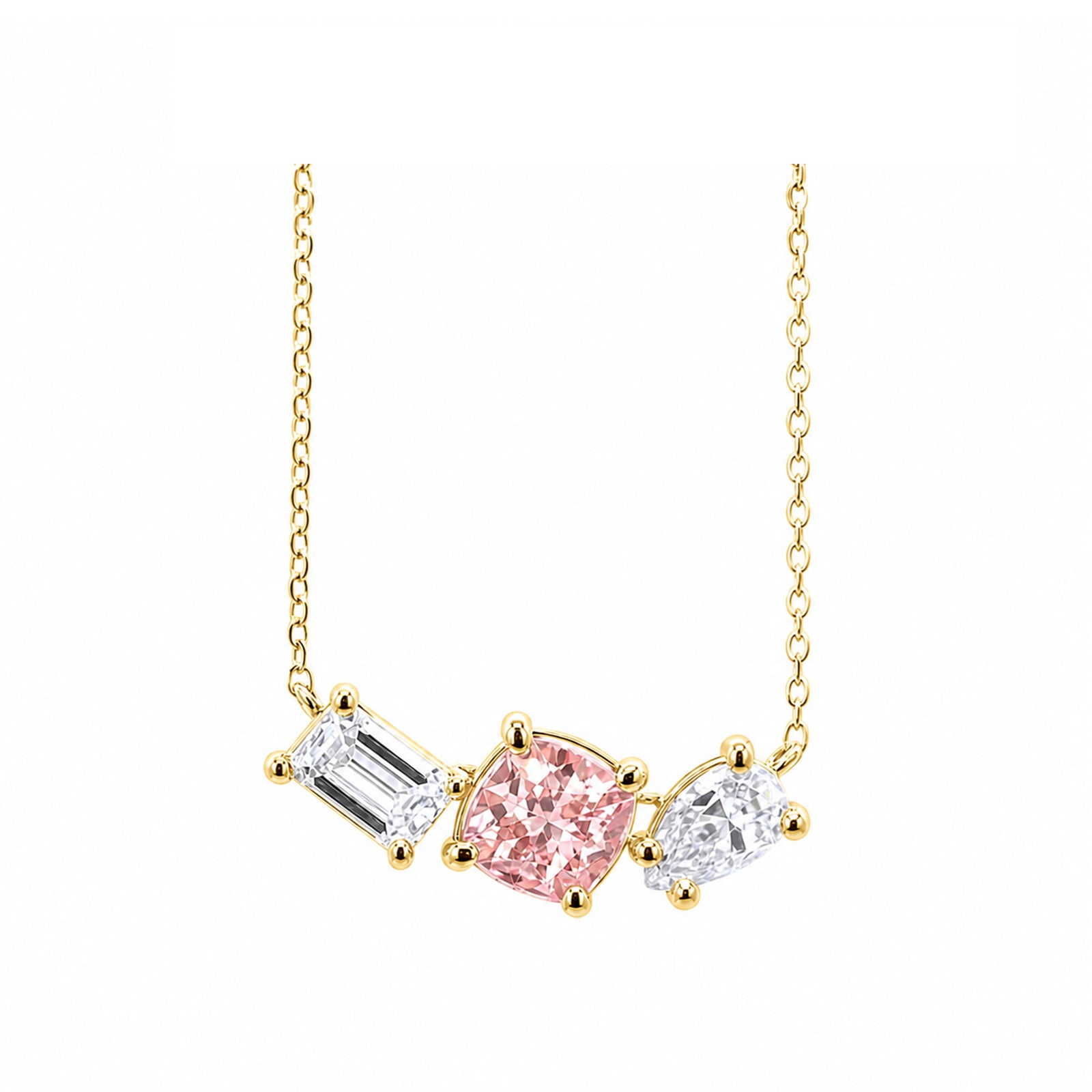 14k Gold Mixed Fancy Cut Trio Necklace - A Symphony in Pink