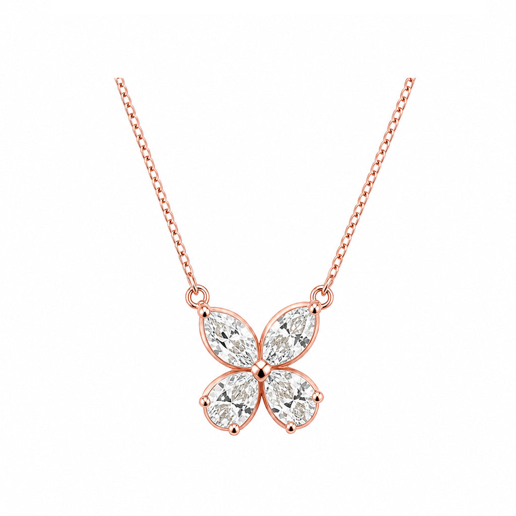 14k Gold Marquise Diamond Floral Necklace - Effortless Grace
