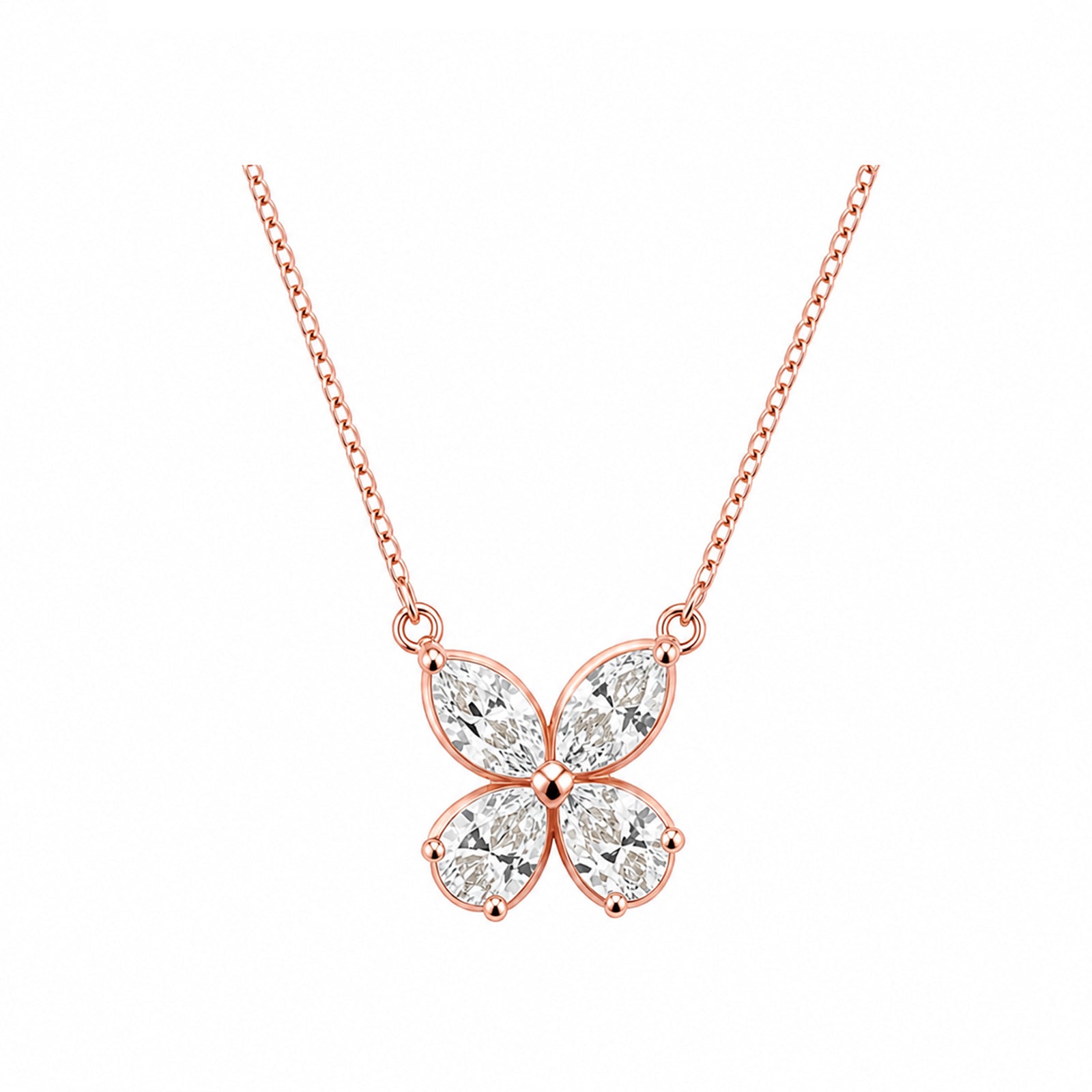 14k Gold Marquise Diamond Floral Necklace - Effortless Grace