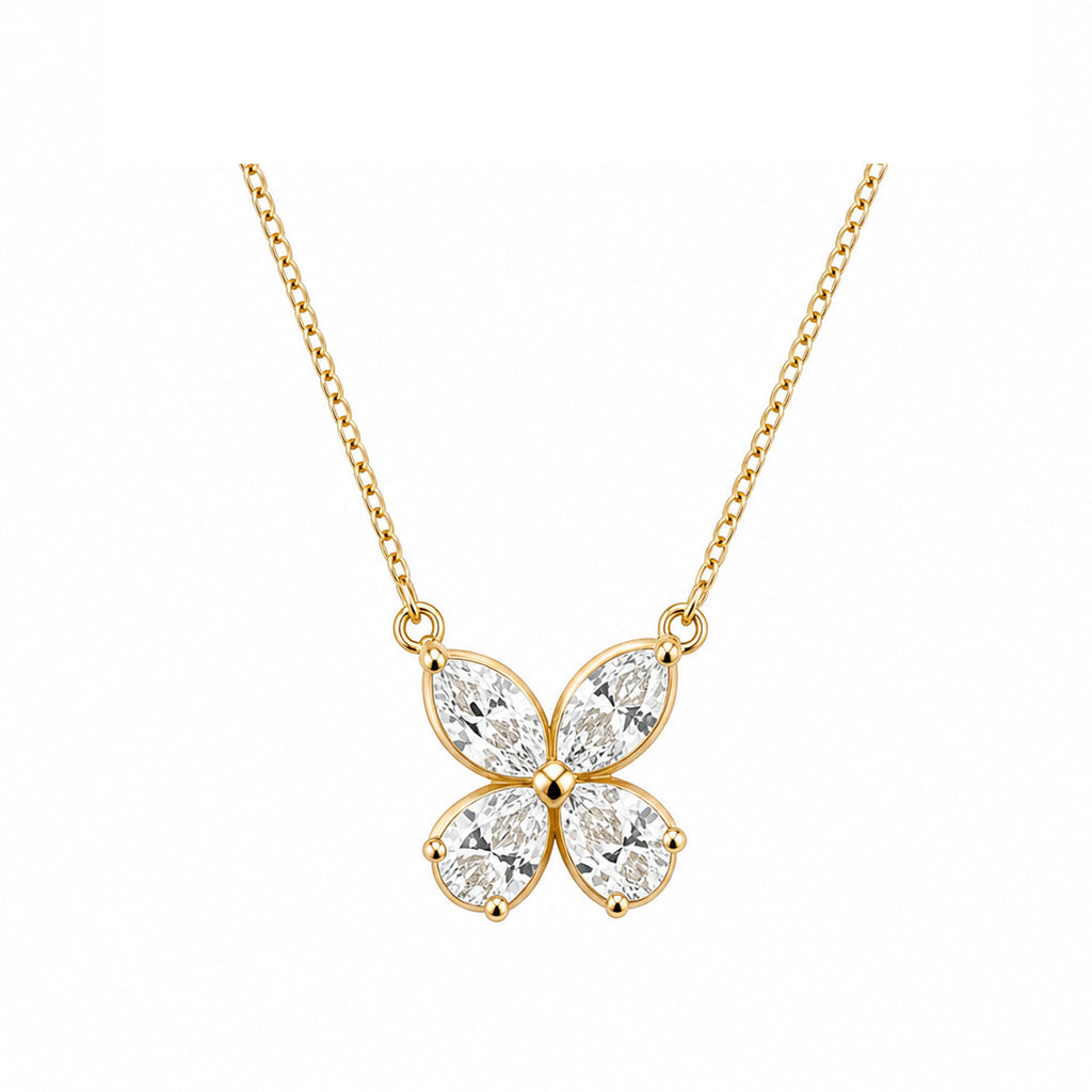 14k Gold Marquise Diamond Floral Necklace - Effortless Grace