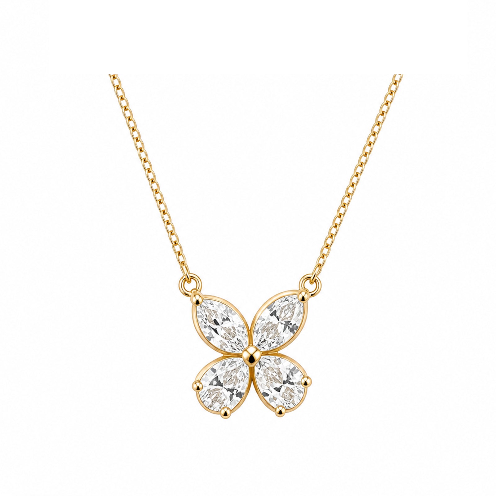 14k Gold Marquise Diamond Floral Necklace - Effortless Grace