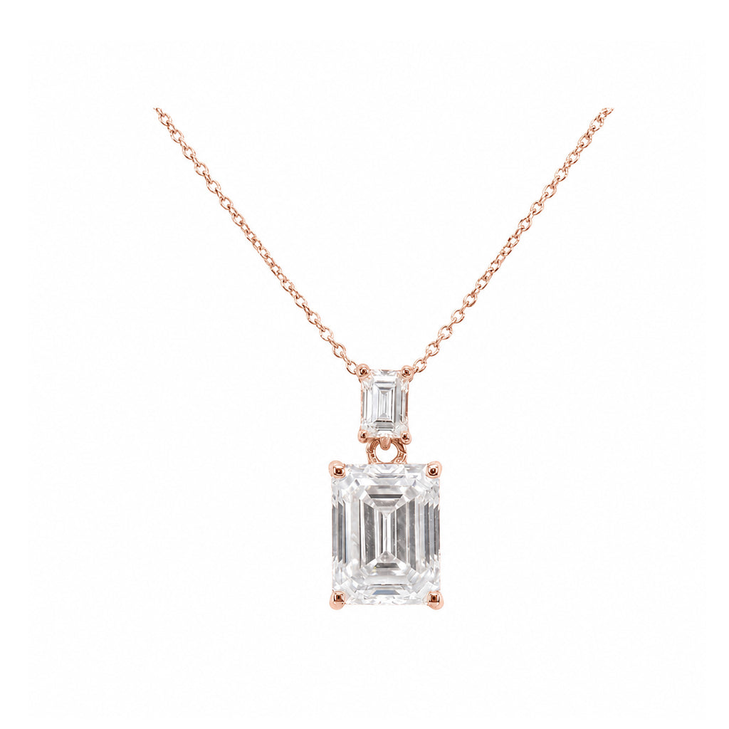 High Elegance Two-Stone Emerald Drop Necklace in 14K Gold