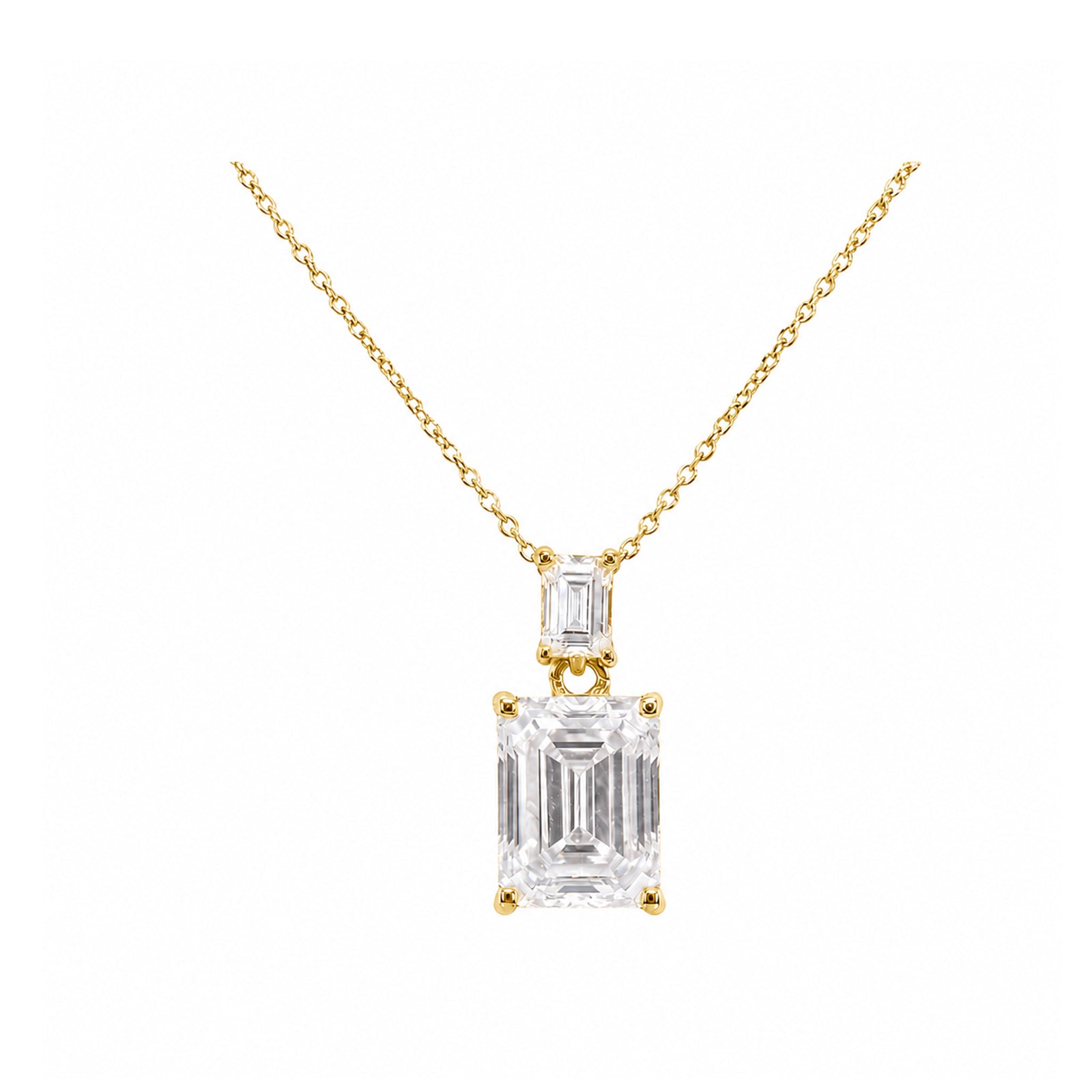 High Elegance Two-Stone Emerald Drop Necklace in 14K Gold
