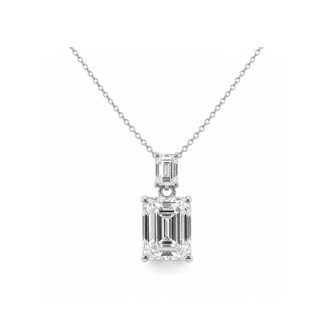 High Elegance Two-Stone Emerald Drop Necklace in 14K Gold