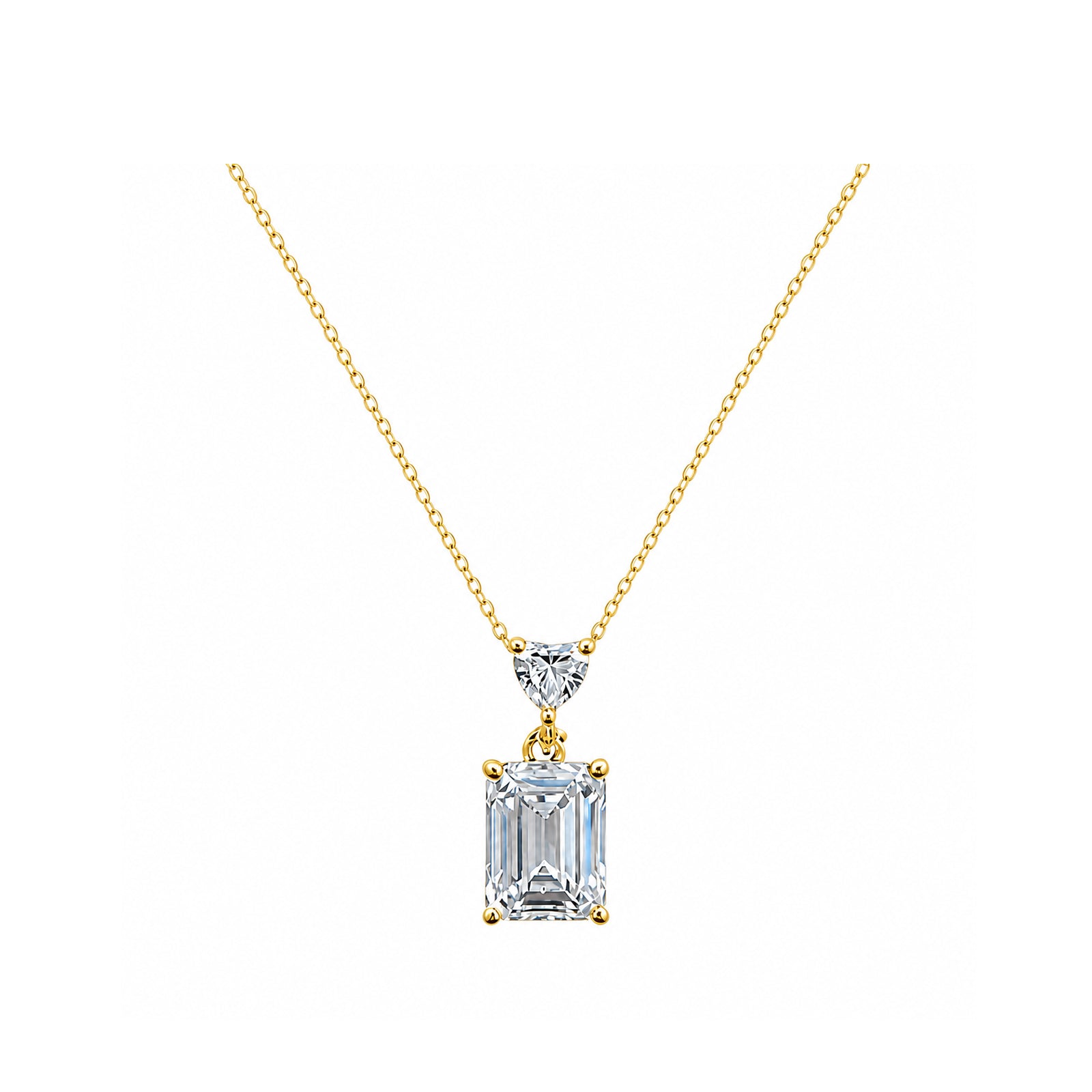 14k Gold Emerald Cut Lab-Grown Diamond Necklace - Architectural Elegance