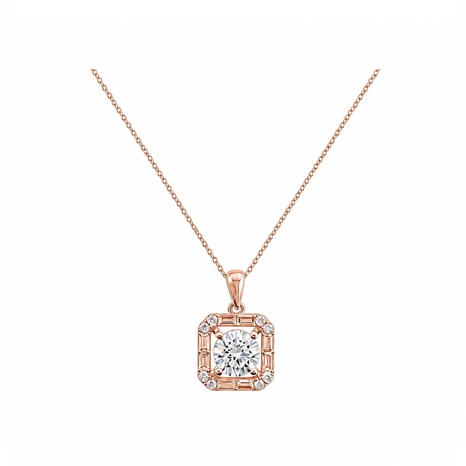 14k Gold Art Deco Inspired Necklace - A Symphony of Round and Baguette Diamonds