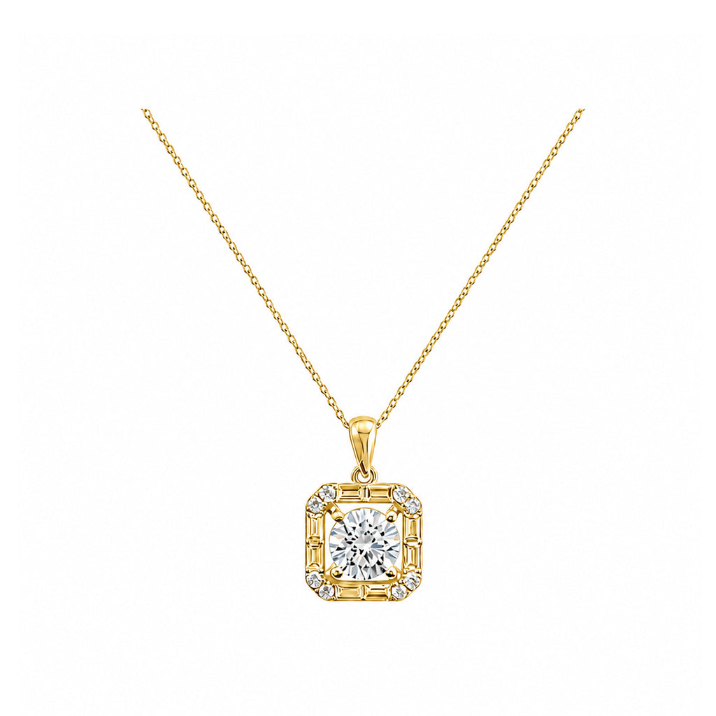 14k Gold Art Deco Inspired Necklace - A Symphony of Round and Baguette Diamonds