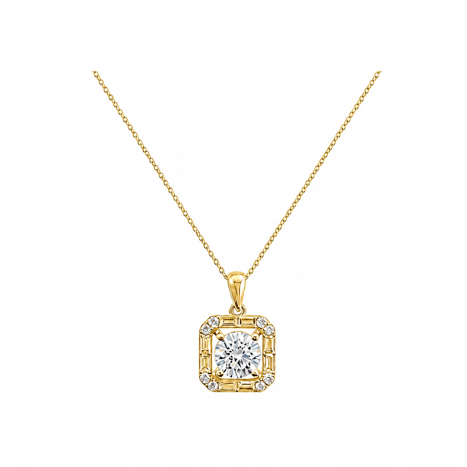 14k Gold Art Deco Inspired Necklace - A Symphony of Round and Baguette Diamonds