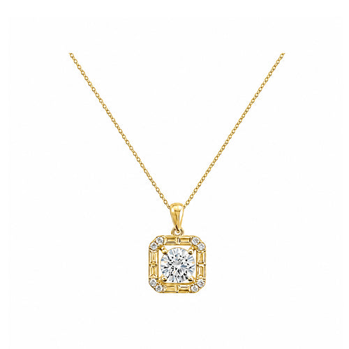 14k Gold Art Deco Inspired Necklace - A Symphony of Round and Baguette Diamonds