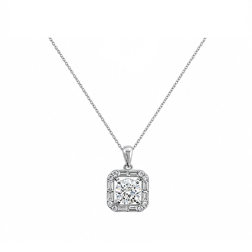 14k Gold Art Deco Inspired Necklace - A Symphony of Round and Baguette Diamonds