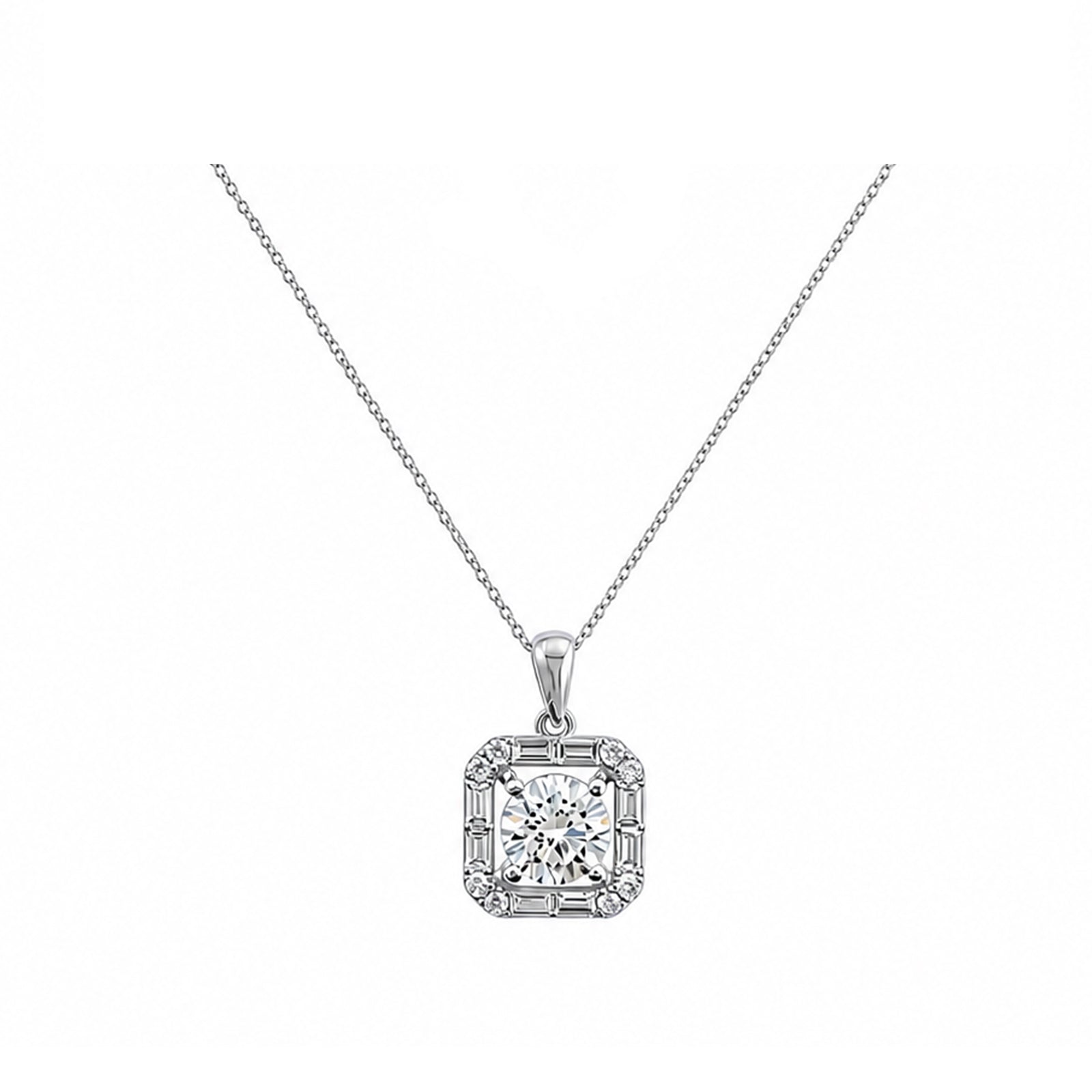 14k Gold Art Deco Inspired Necklace - A Symphony of Round and Baguette Diamonds