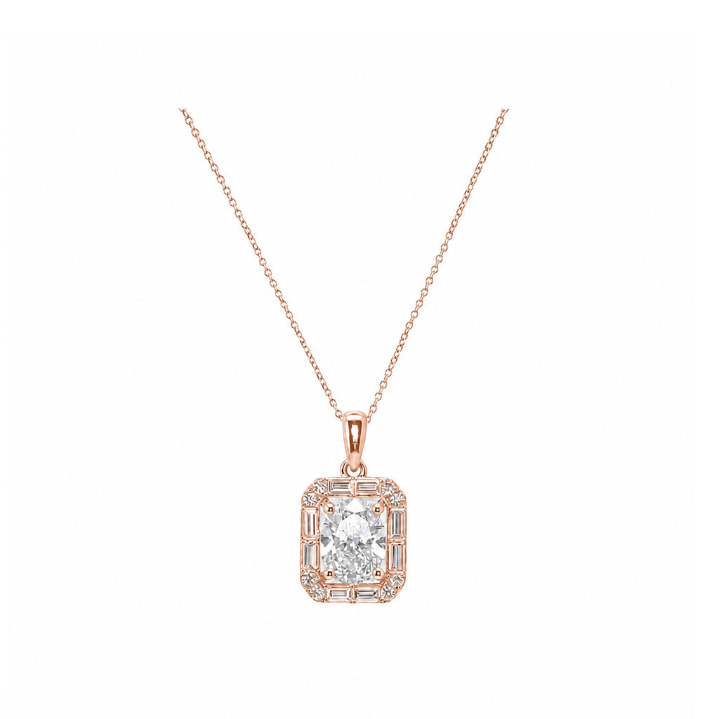 Art Deco Style 14k Yellow Gold Radiant Cut Halo Necklace