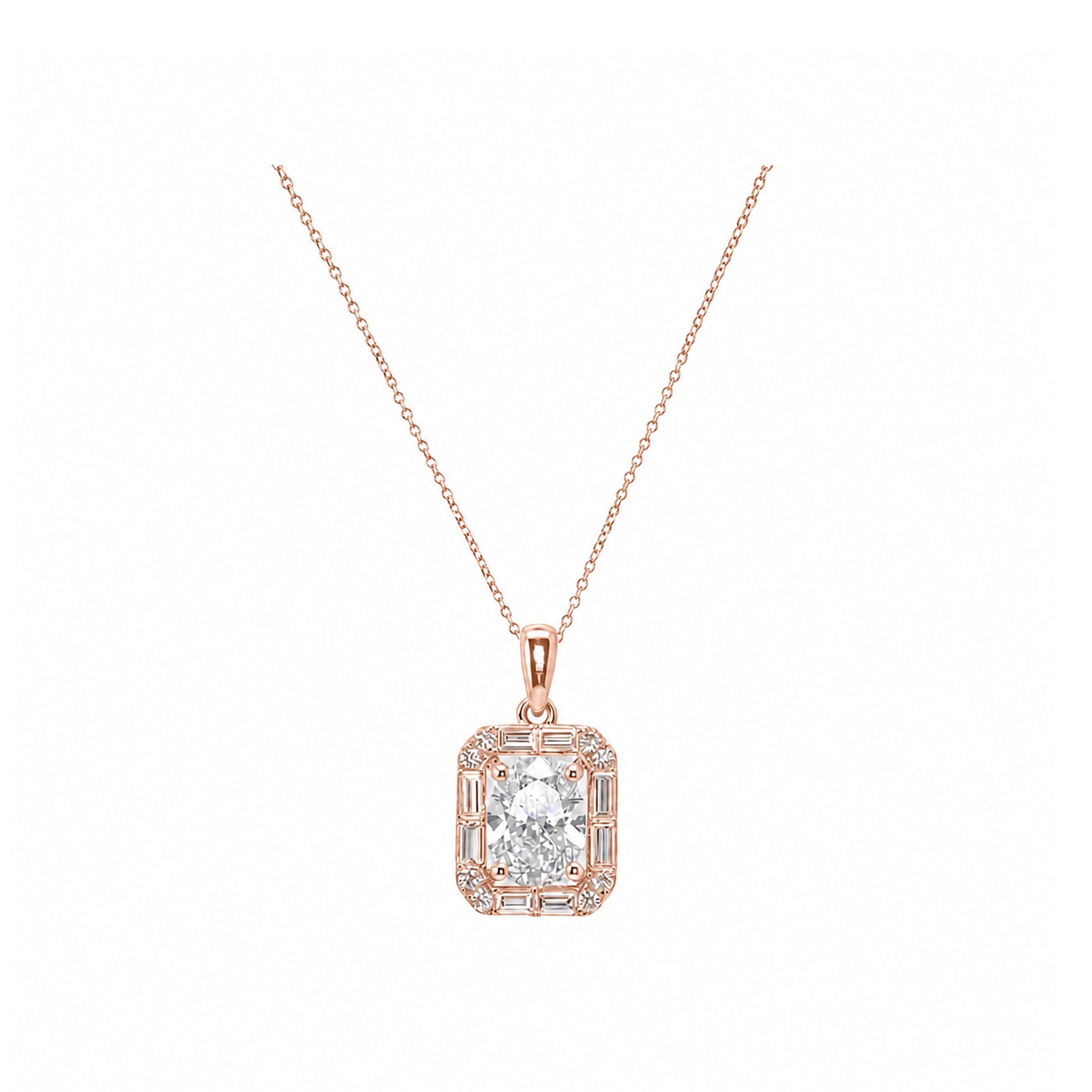 Art Deco Style 14k Yellow Gold Radiant Cut Halo Necklace