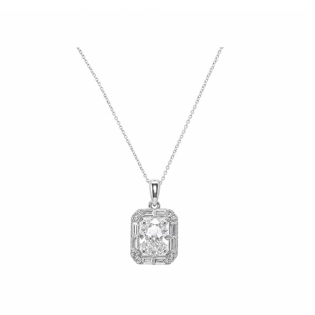Art Deco Style 14k Yellow Gold Radiant Cut Halo Necklace
