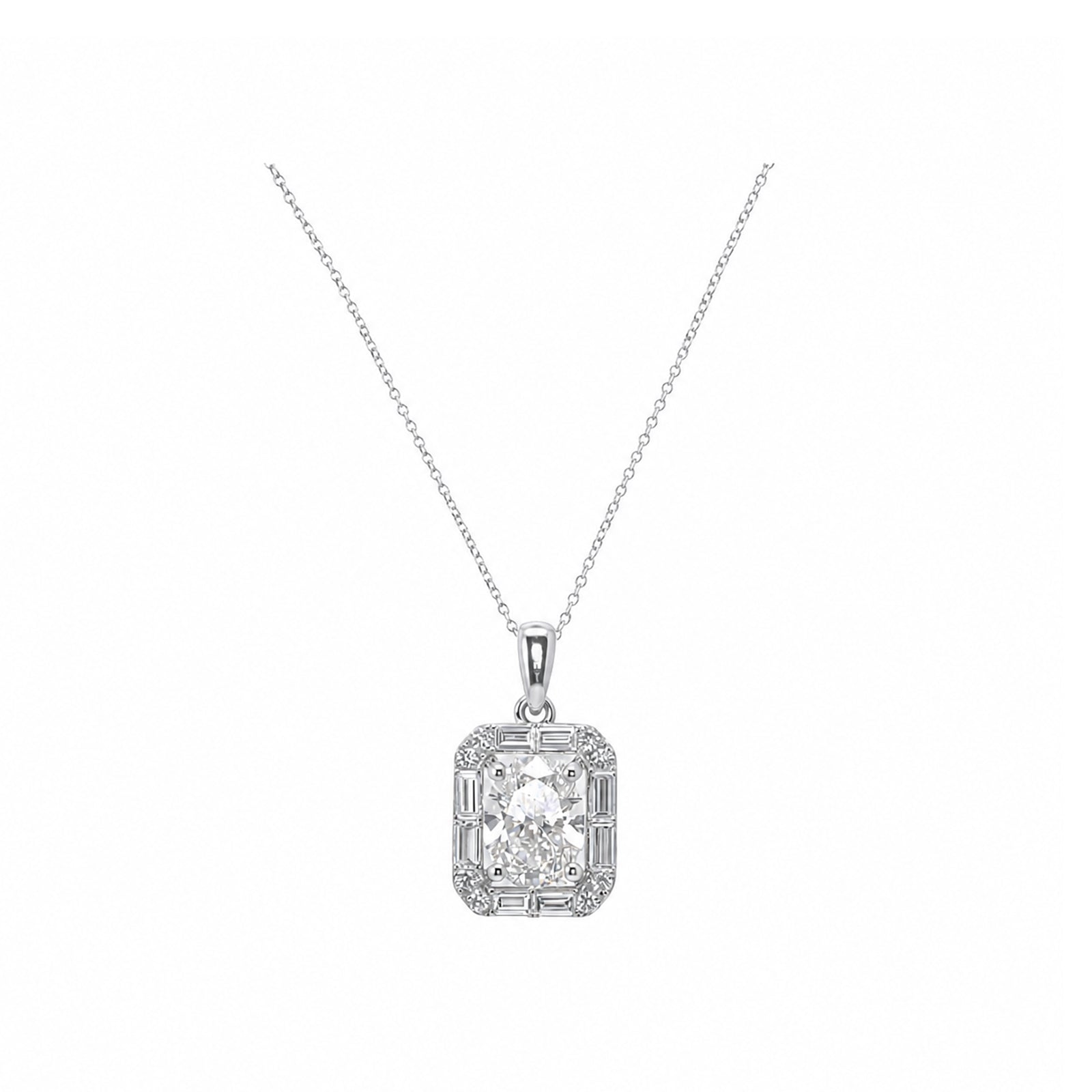 Art Deco Style 14k Yellow Gold Radiant Cut Halo Necklace