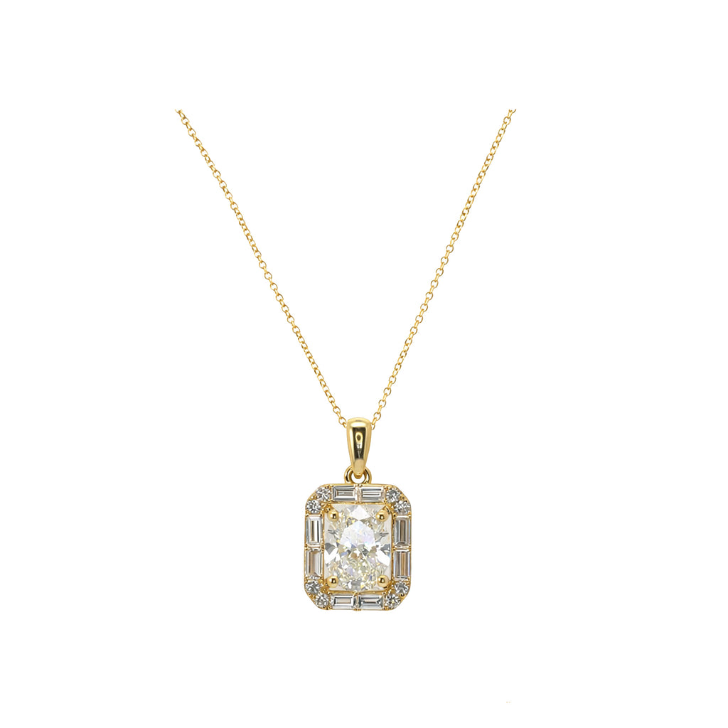 Art Deco Style 14k Yellow Gold Radiant Cut Halo Necklace