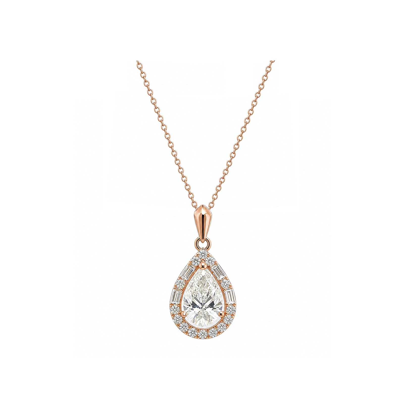 Elegant Pear Shape Teardrop Necklace in 14k Yellow Gold