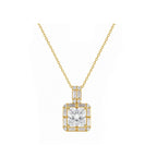 14k White Gold Square Pendant with Baguette Frame and Decorative Bail