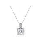 14k White Gold Square Pendant with Baguette Frame and Decorative Bail