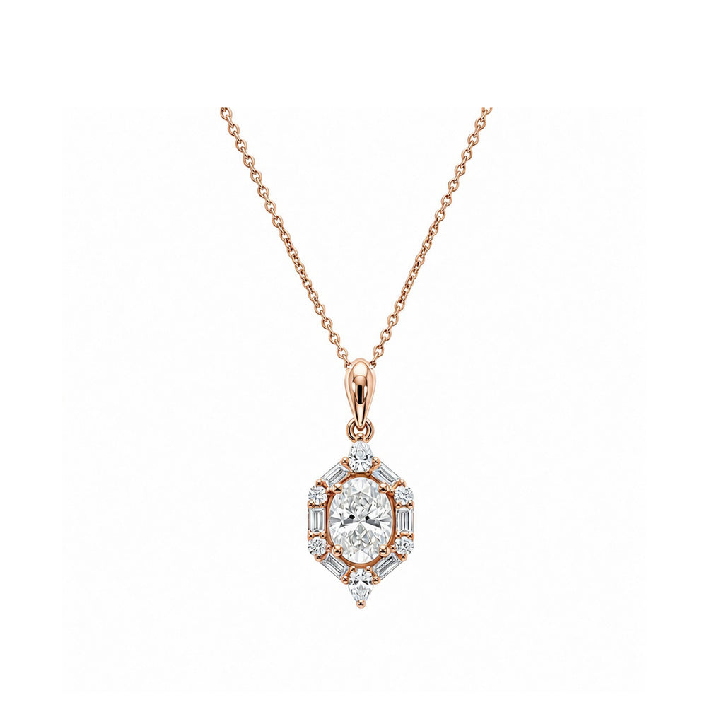 Bridal Vintage Elegance Oval Cut Halo Necklace