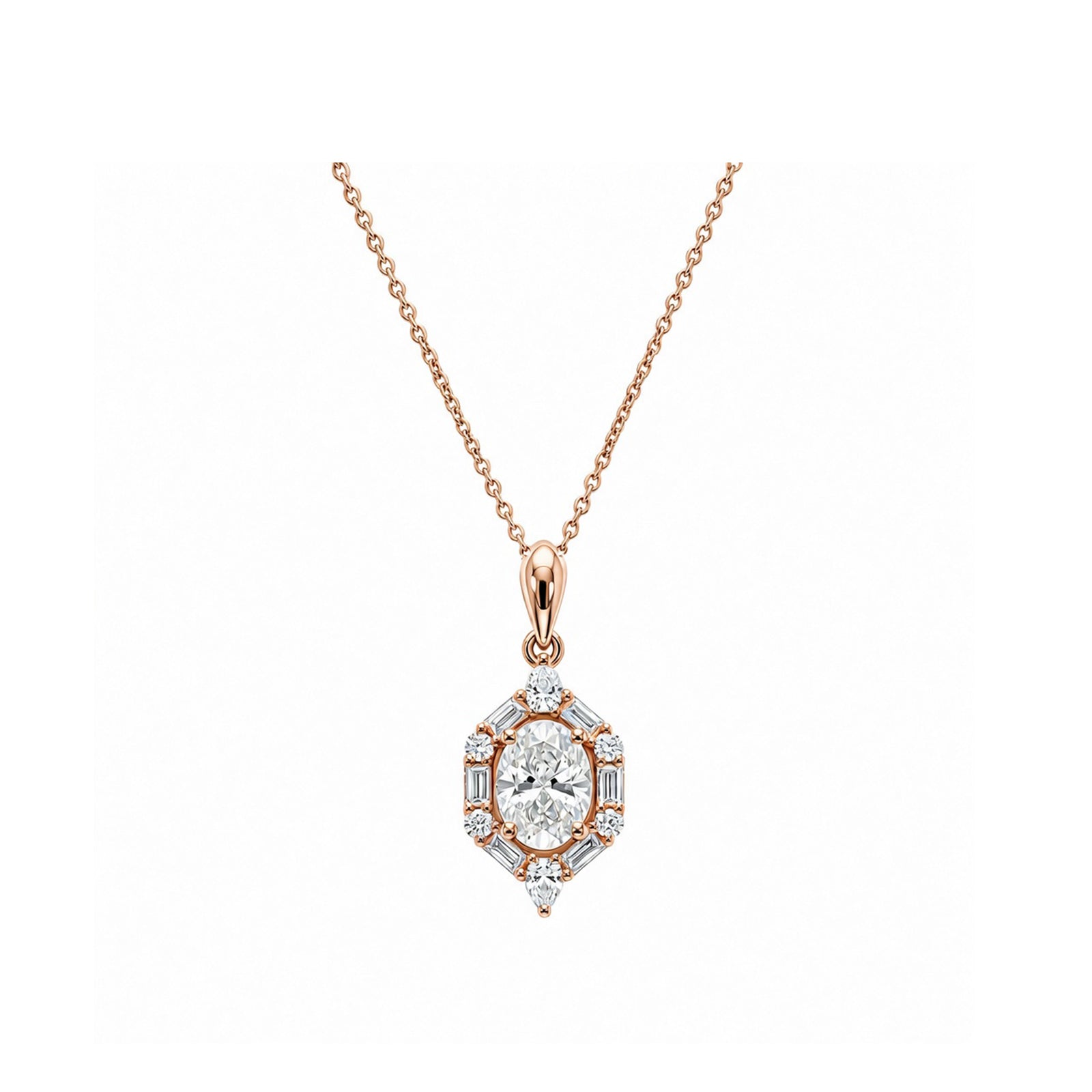 Bridal Vintage Elegance Oval Cut Halo Necklace