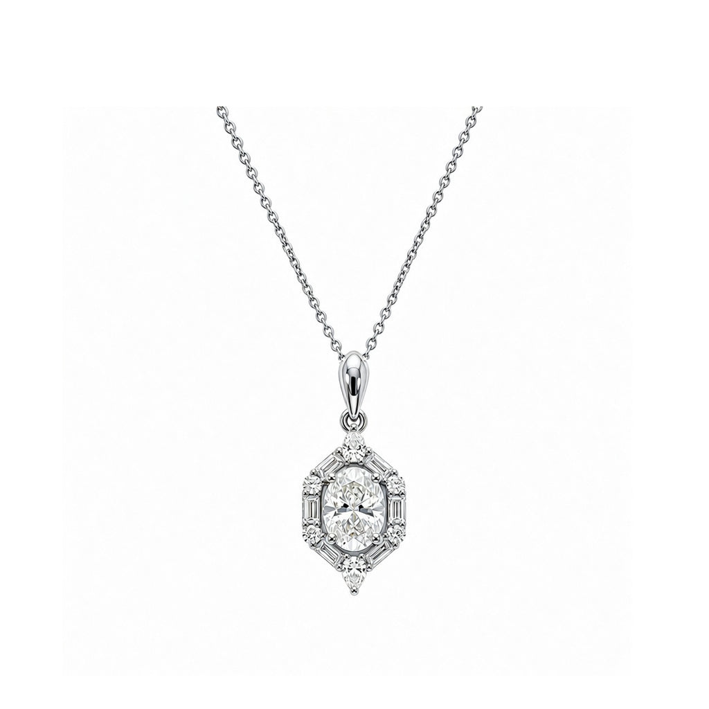 Bridal Vintage Elegance Oval Cut Halo Necklace
