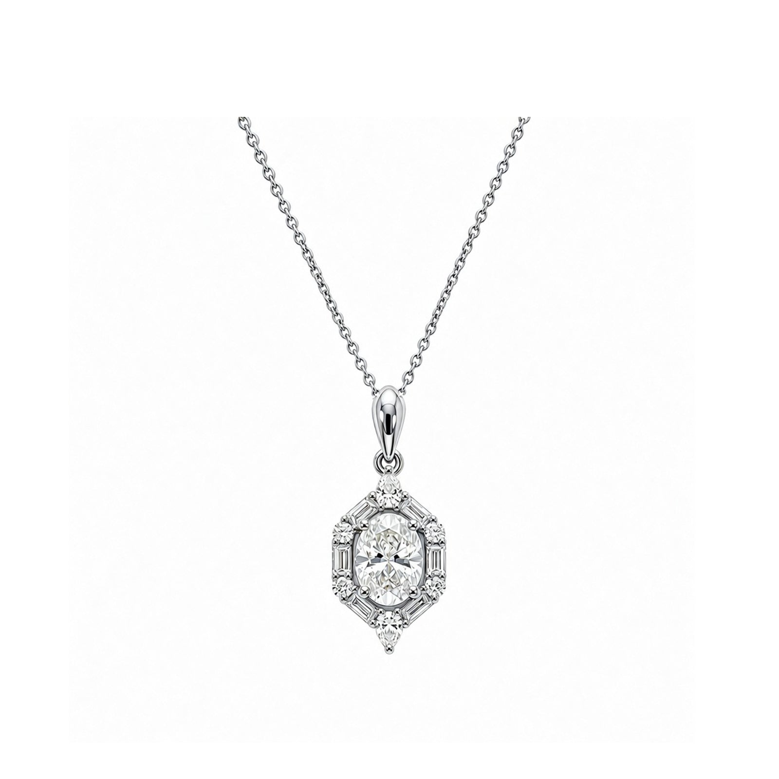 Bridal Vintage Elegance Oval Cut Halo Necklace