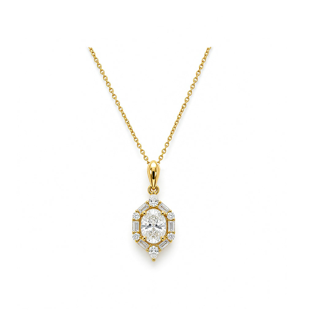 Bridal Vintage Elegance Oval Cut Halo Necklace