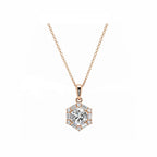 Vintage Symmetry Hexagon Halo Round Diamond Necklace