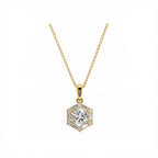 Vintage Symmetry Hexagon Halo Round Diamond Necklace