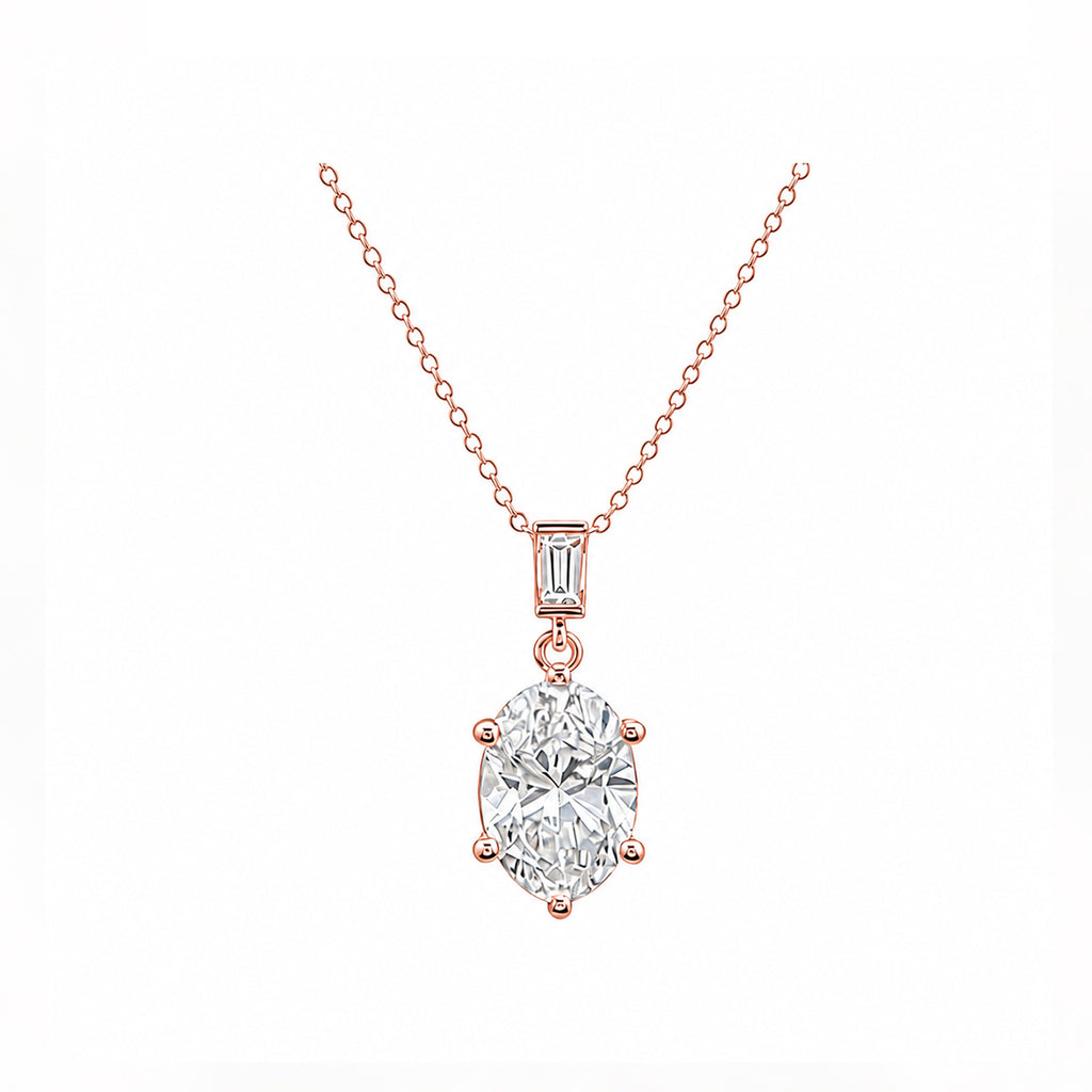 14k Gold Oval Cut Lab-Grown Diamond Necklace - An Ode to Elegant Curves