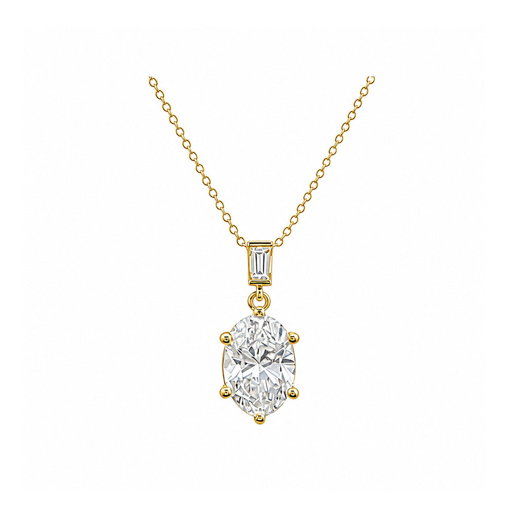 14k Gold Oval Cut Lab-Grown Diamond Necklace - An Ode to Elegant Curves